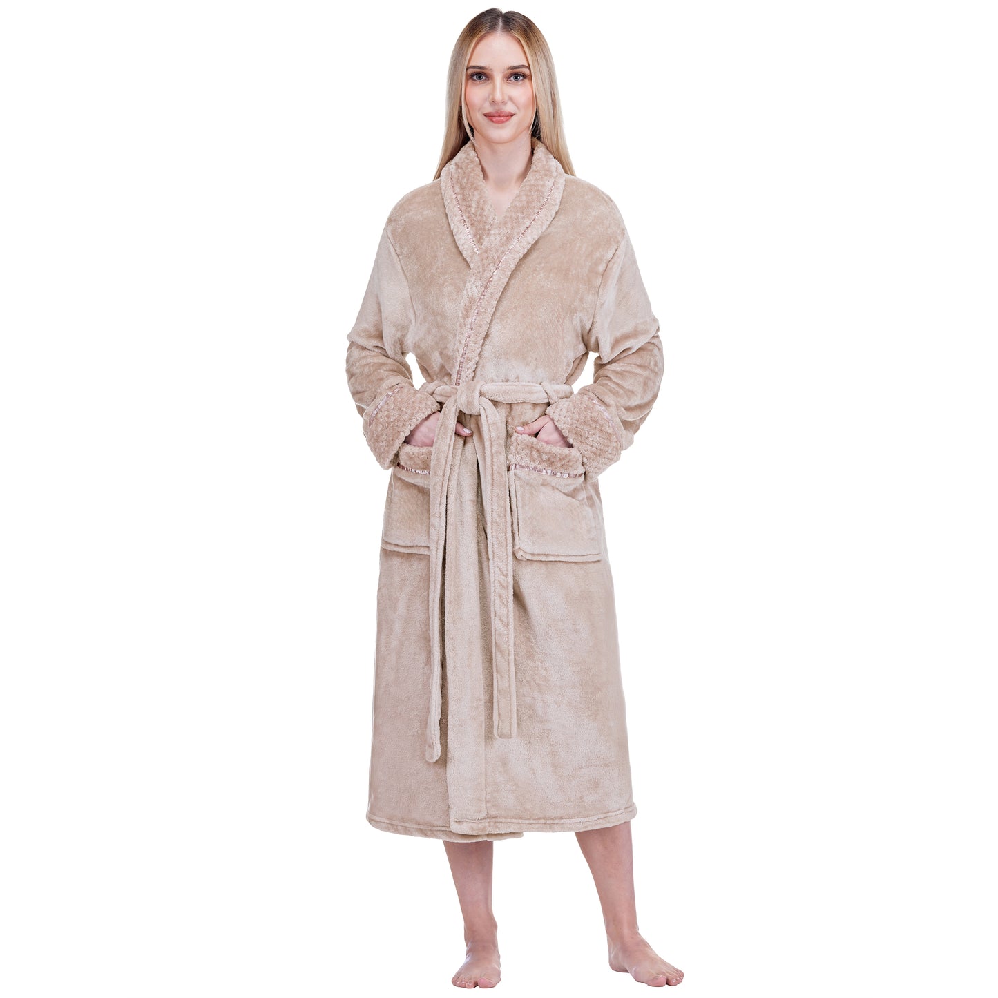 Women's Satin and Waffle Trim Fleece Robe