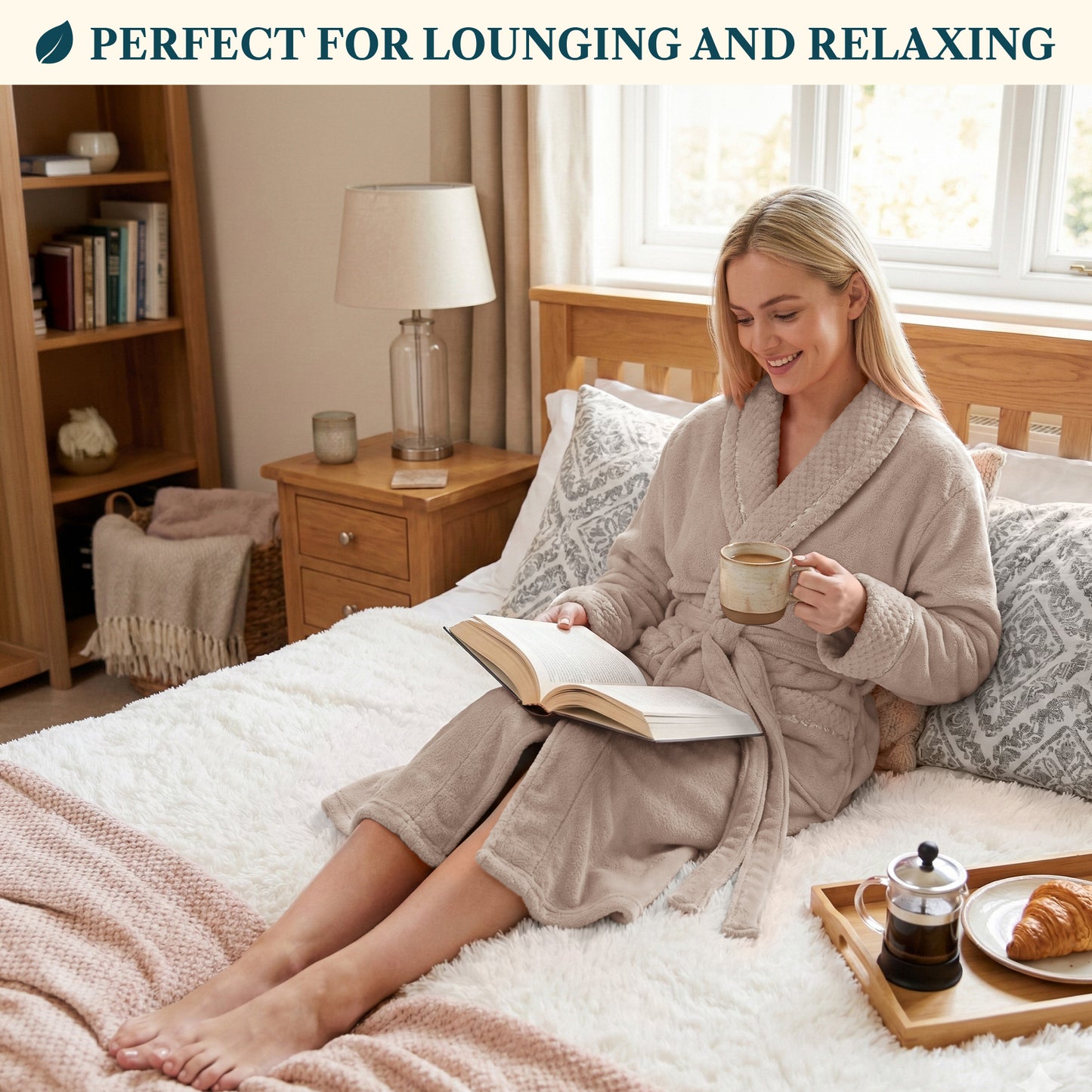 Women's Satin and Waffle Trim Fleece Robe