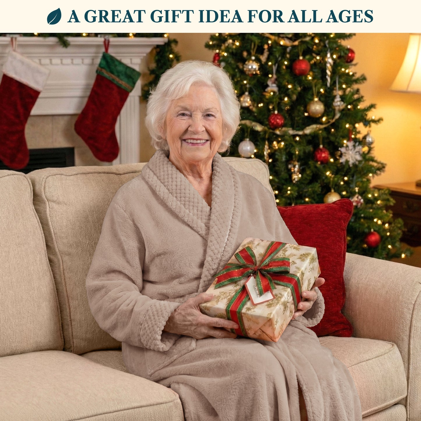 Women's Satin and Waffle Trim Fleece Robe