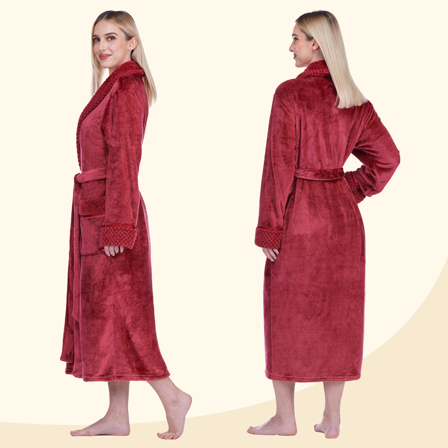 Women's Satin and Waffle Trim Fleece Robe
