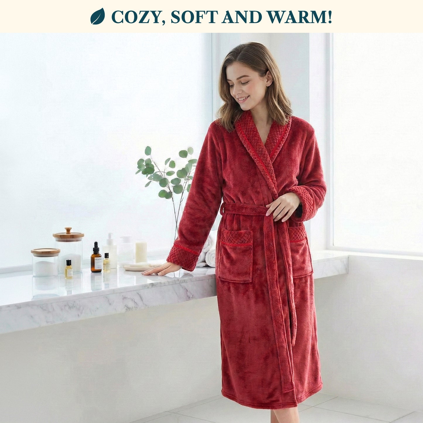 Women's Satin and Waffle Trim Fleece Robe