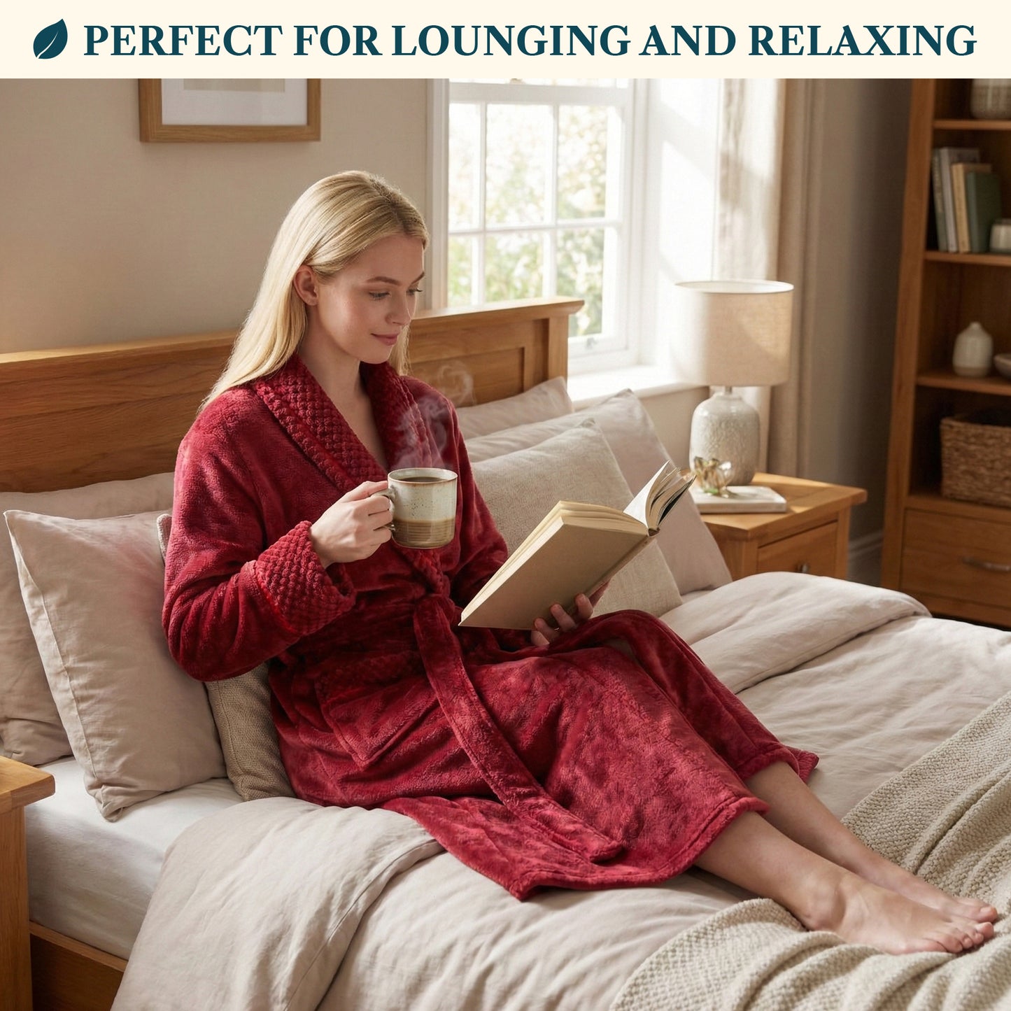 Women's Satin and Waffle Trim Fleece Robe