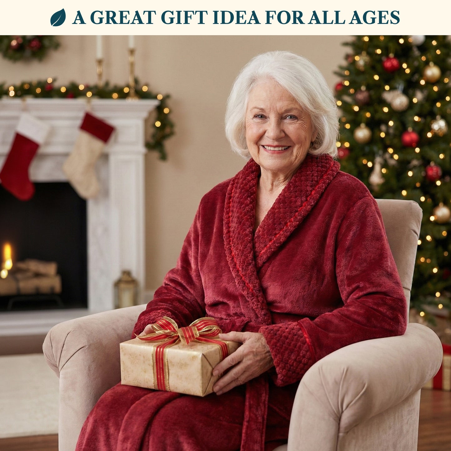 Women's Satin and Waffle Trim Fleece Robe