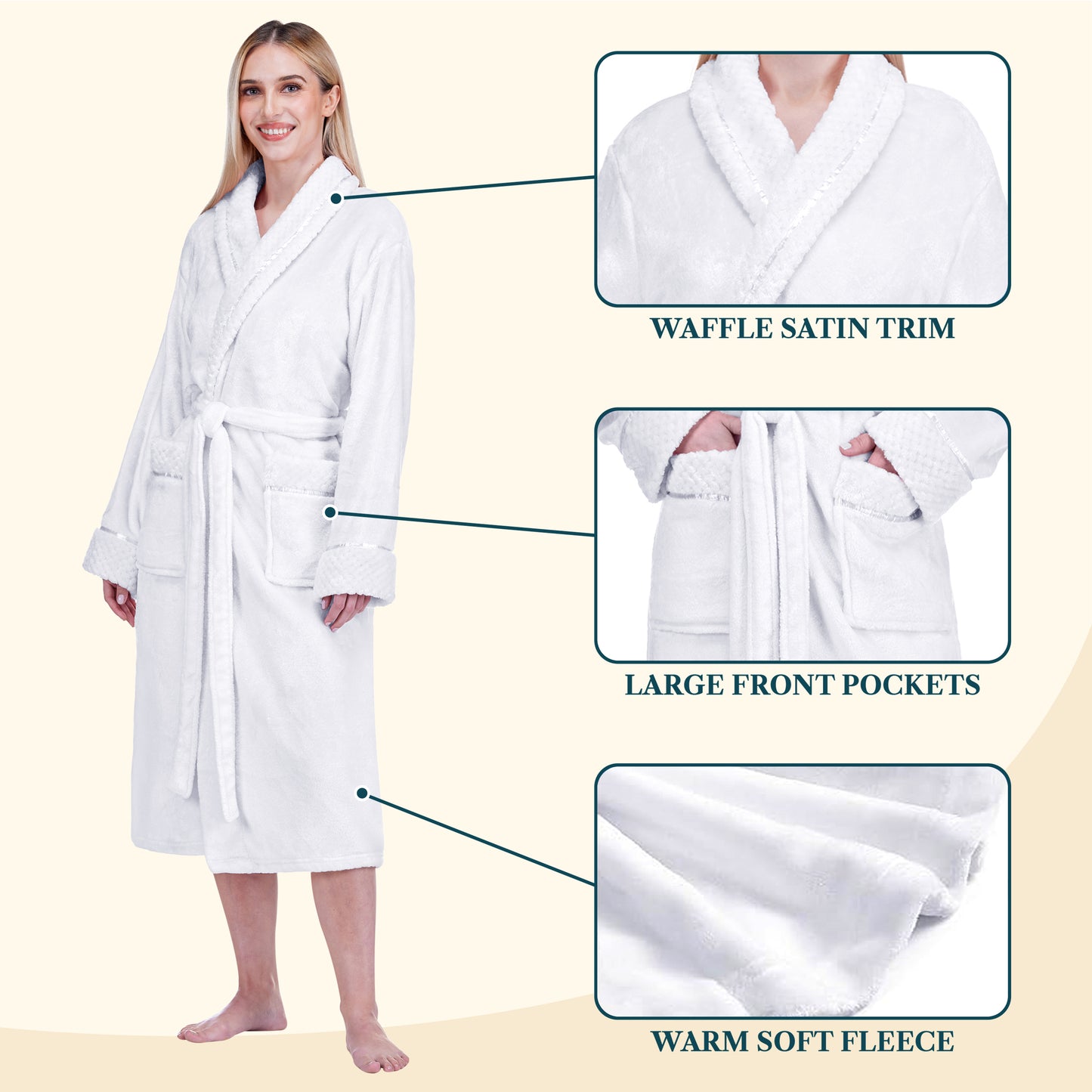 Women's Satin and Waffle Trim Fleece Robe