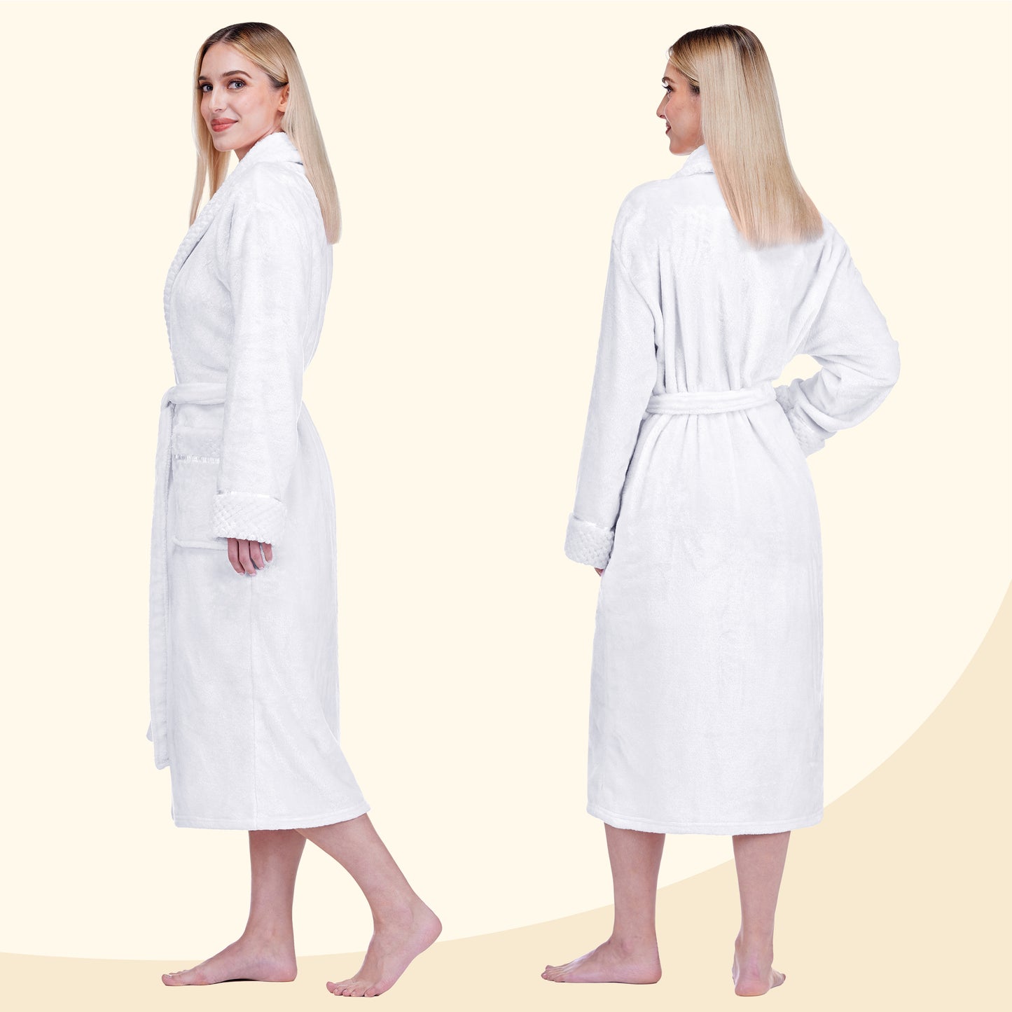 Women's Satin and Waffle Trim Fleece Robe