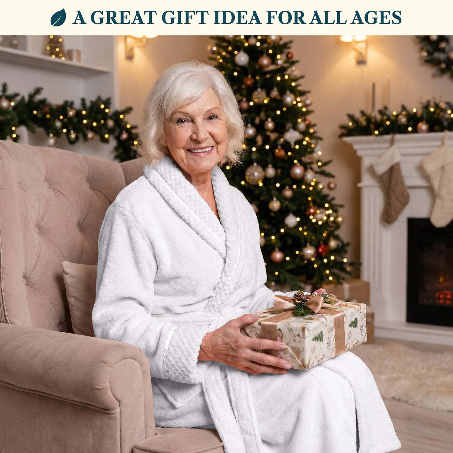 Women's Satin and Waffle Trim Fleece Robe