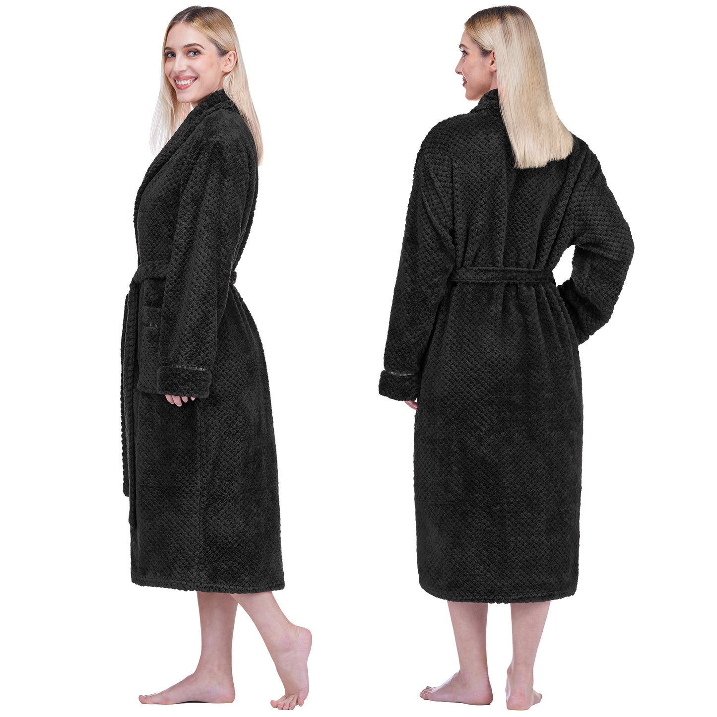 Women's Waffle Textured Satin Trim Fleece Robe