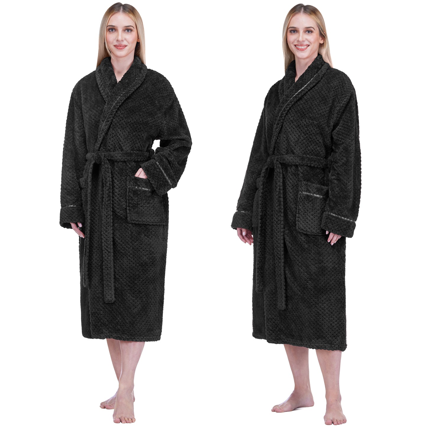 Women's Waffle Textured Satin Trim Fleece Robe