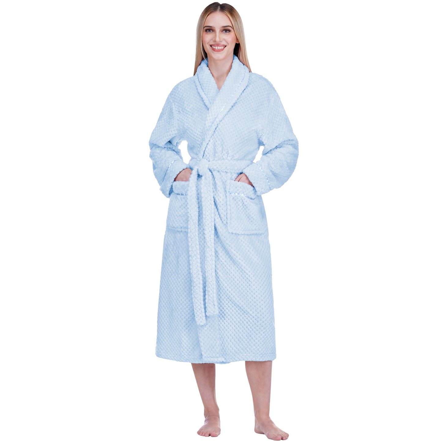 Women's Waffle Textured Satin Trim Fleece Robe