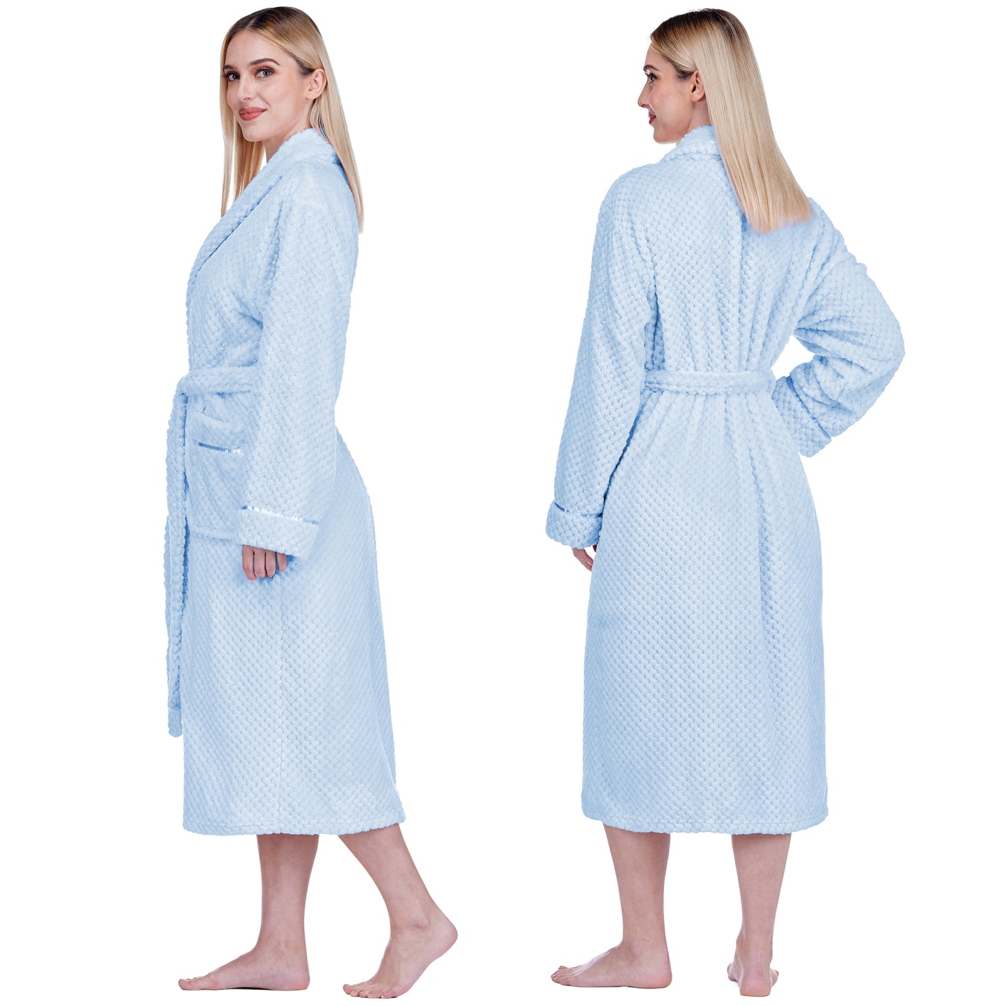 Women's Waffle Textured Satin Trim Fleece Robe