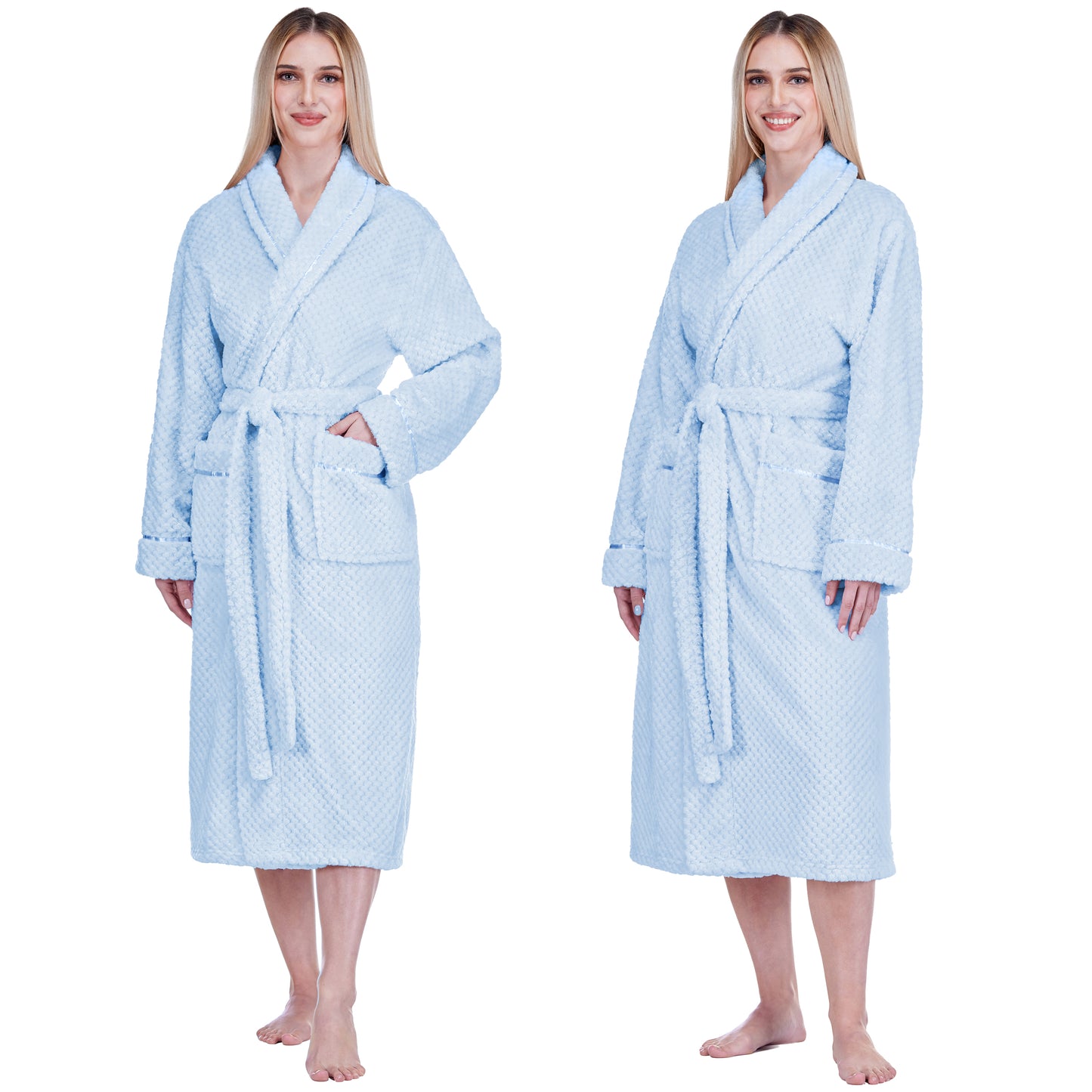Women's Waffle Textured Satin Trim Fleece Robe