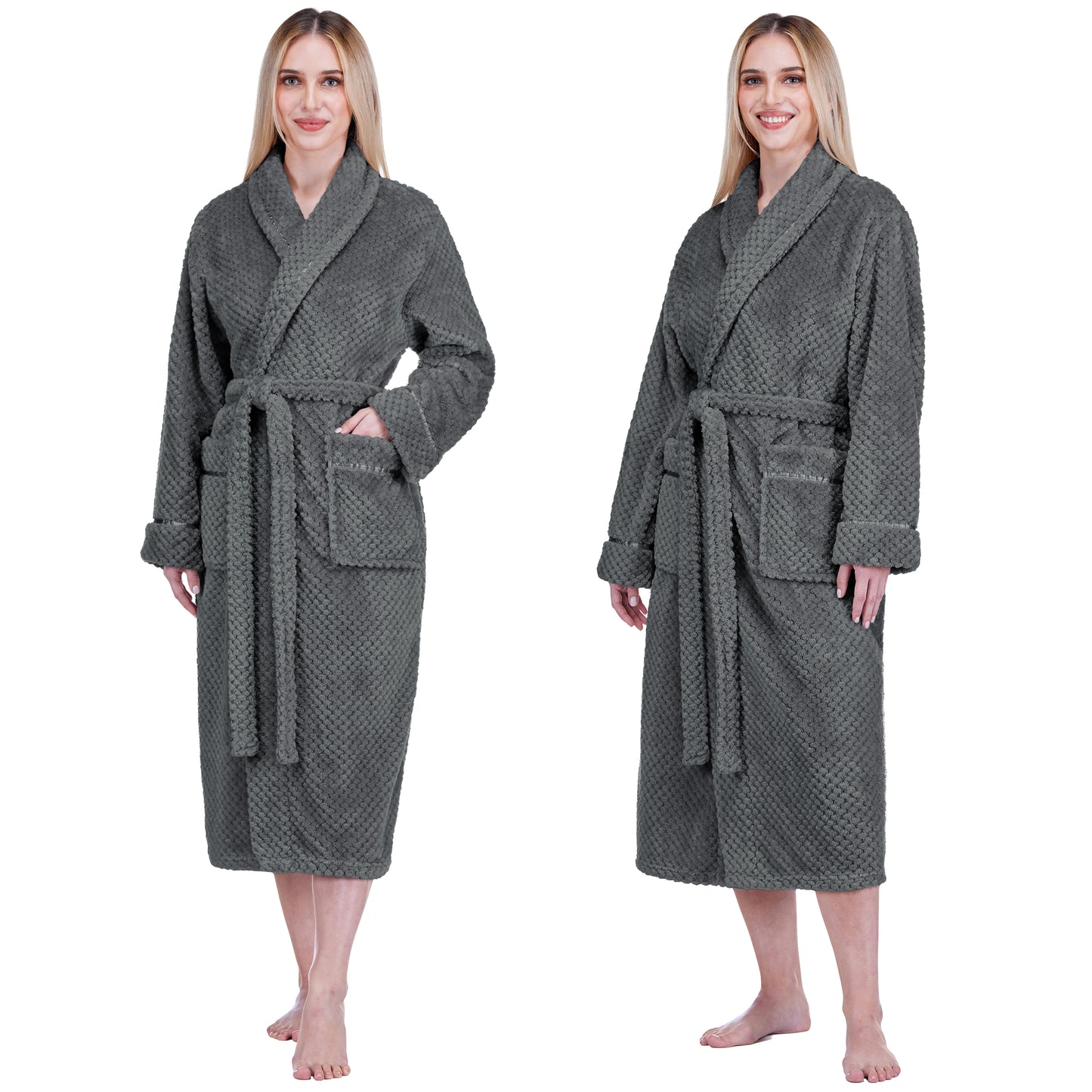 Women's Waffle Textured Satin Trim Fleece Robe