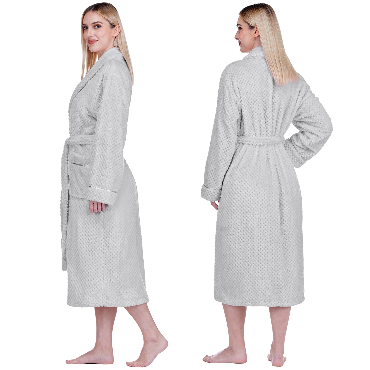 Women's Waffle Textured Satin Trim Fleece Robe