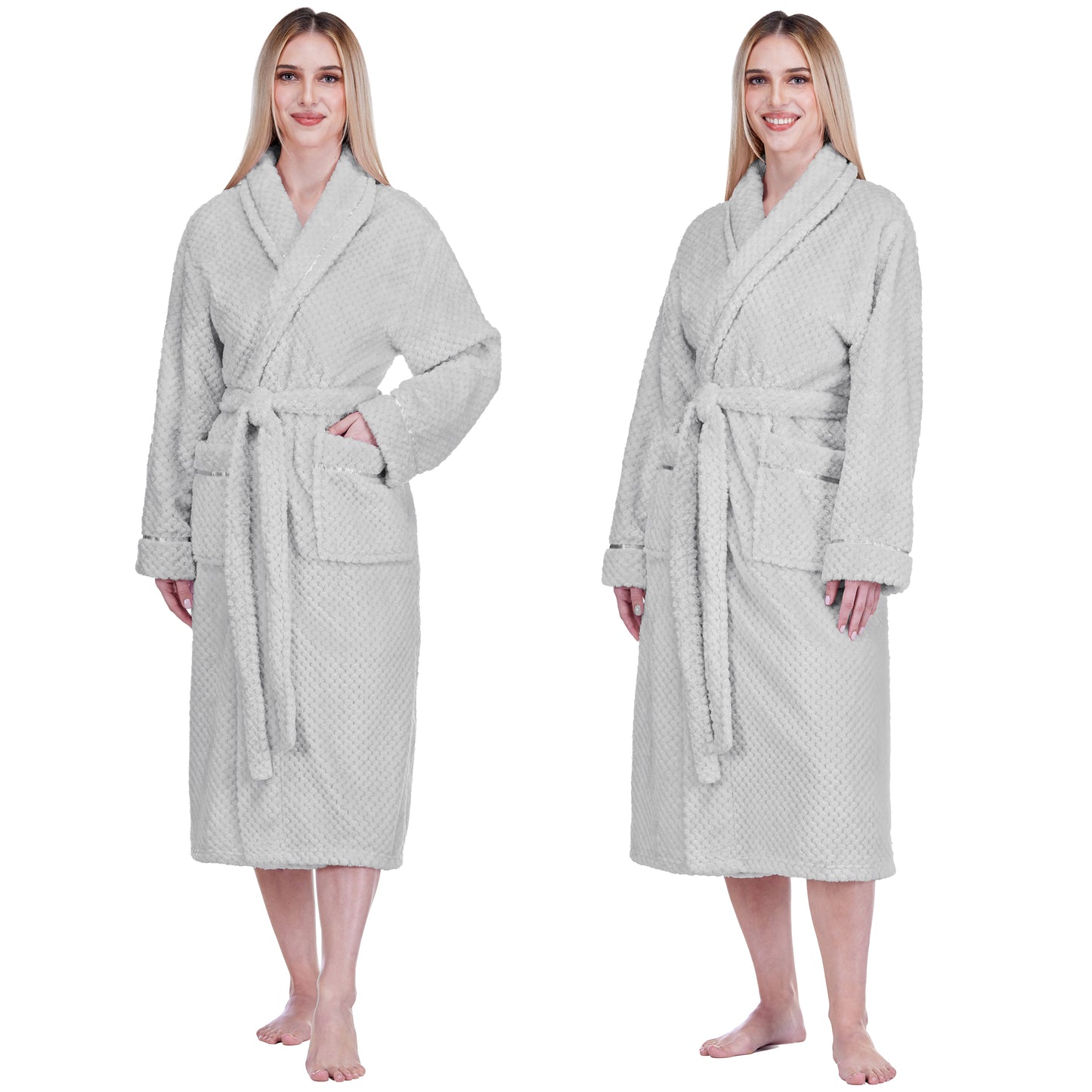 Women's Waffle Textured Satin Trim Fleece Robe