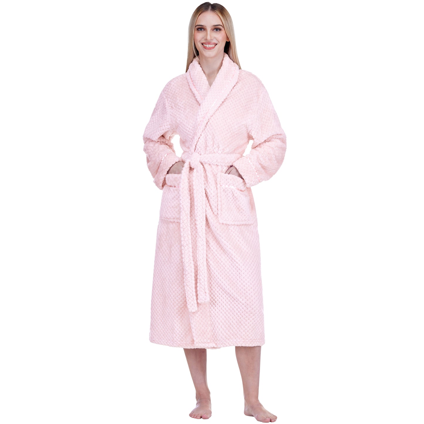 Women's Waffle Textured Satin Trim Fleece Robe