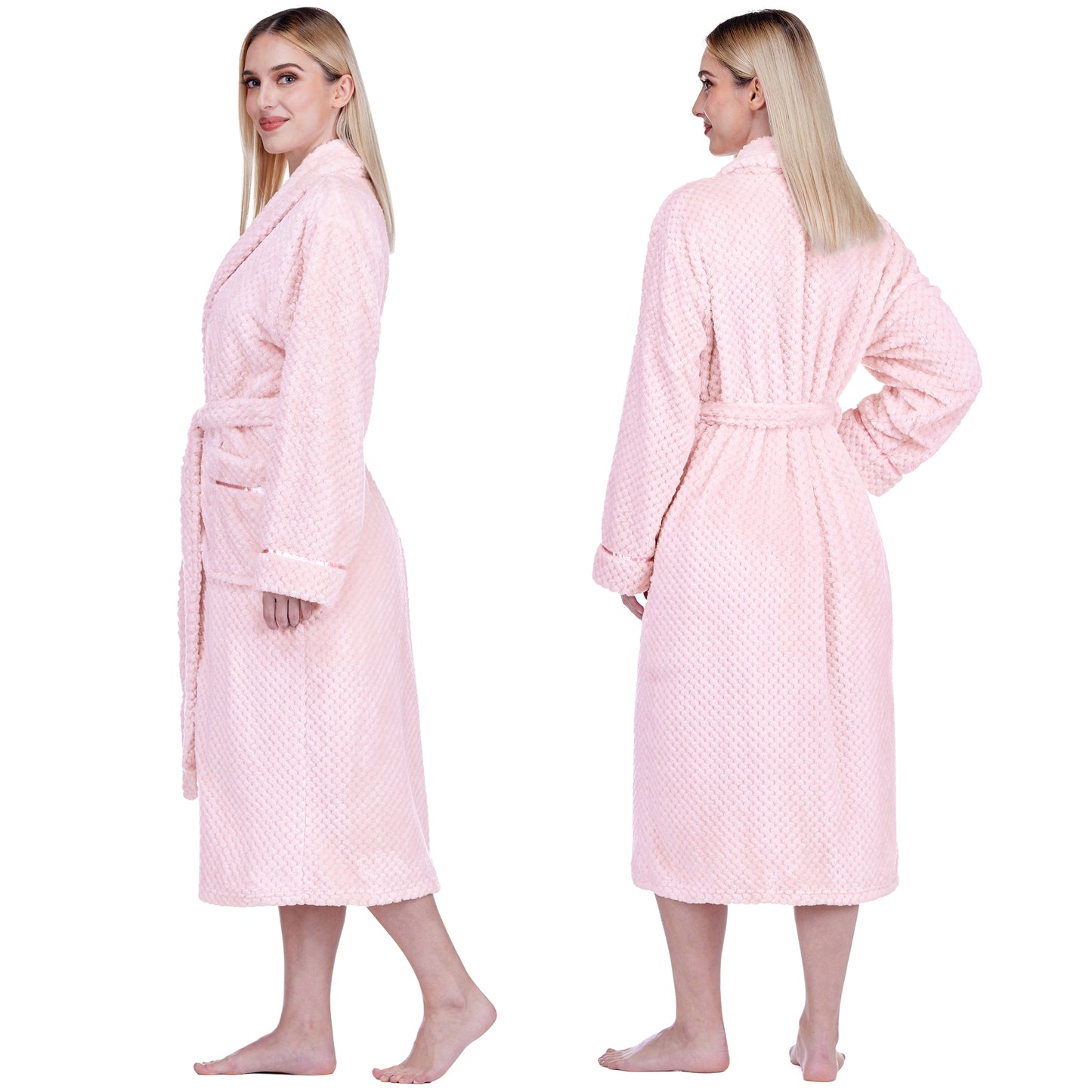 Women's Waffle Textured Satin Trim Fleece Robe