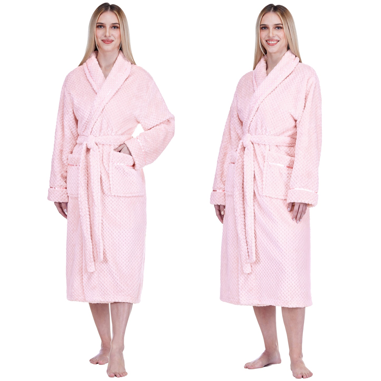 Women's Waffle Textured Satin Trim Fleece Robe
