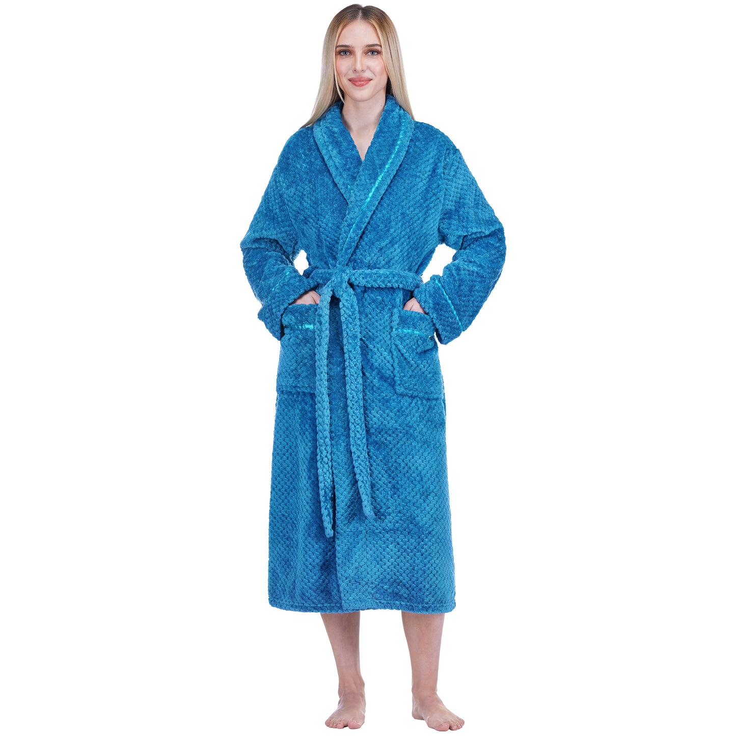 Women's Waffle Textured Satin Trim Fleece Robe
