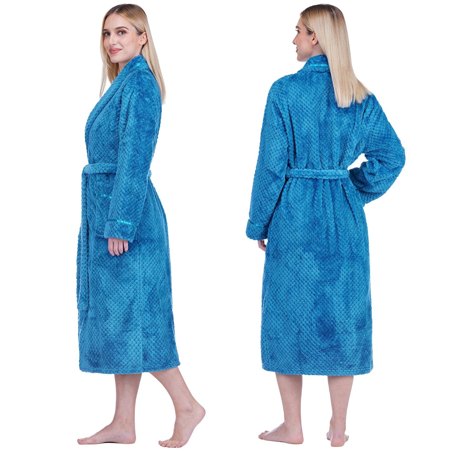 Women's Waffle Textured Satin Trim Fleece Robe