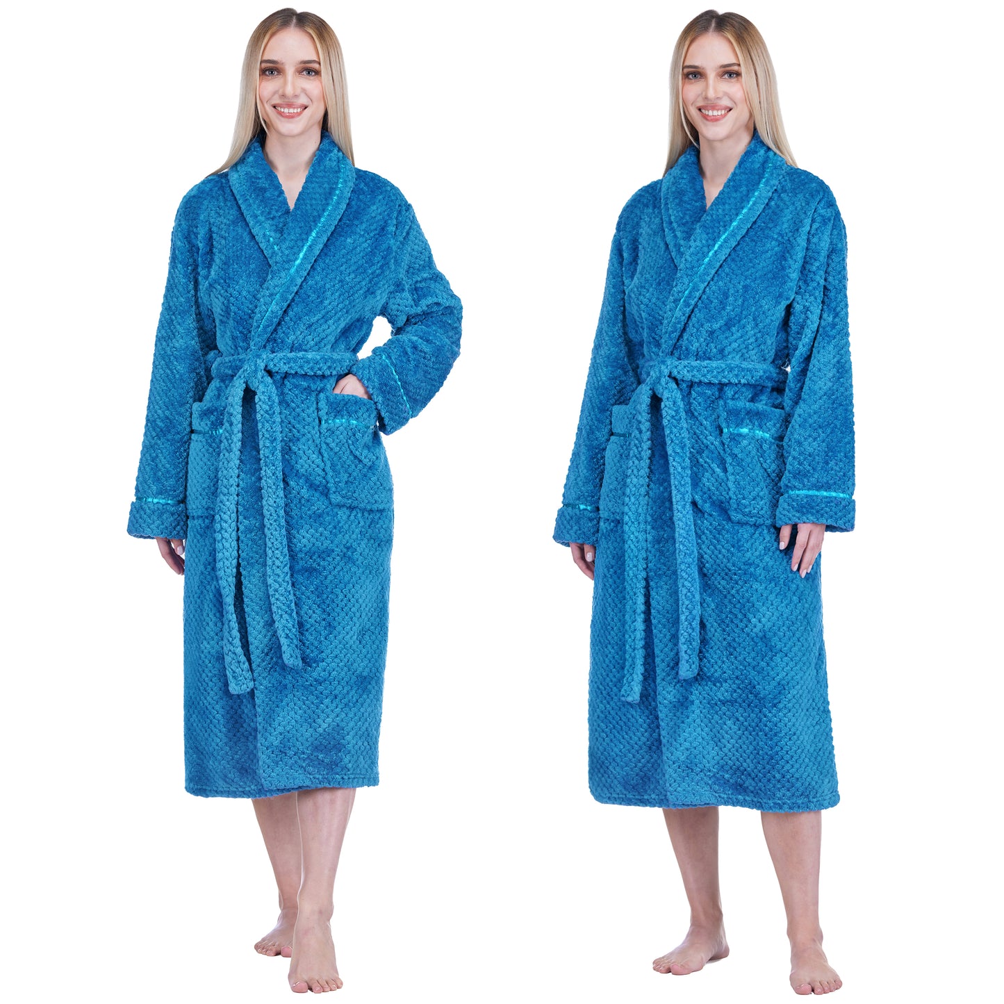 Women's Waffle Textured Satin Trim Fleece Robe