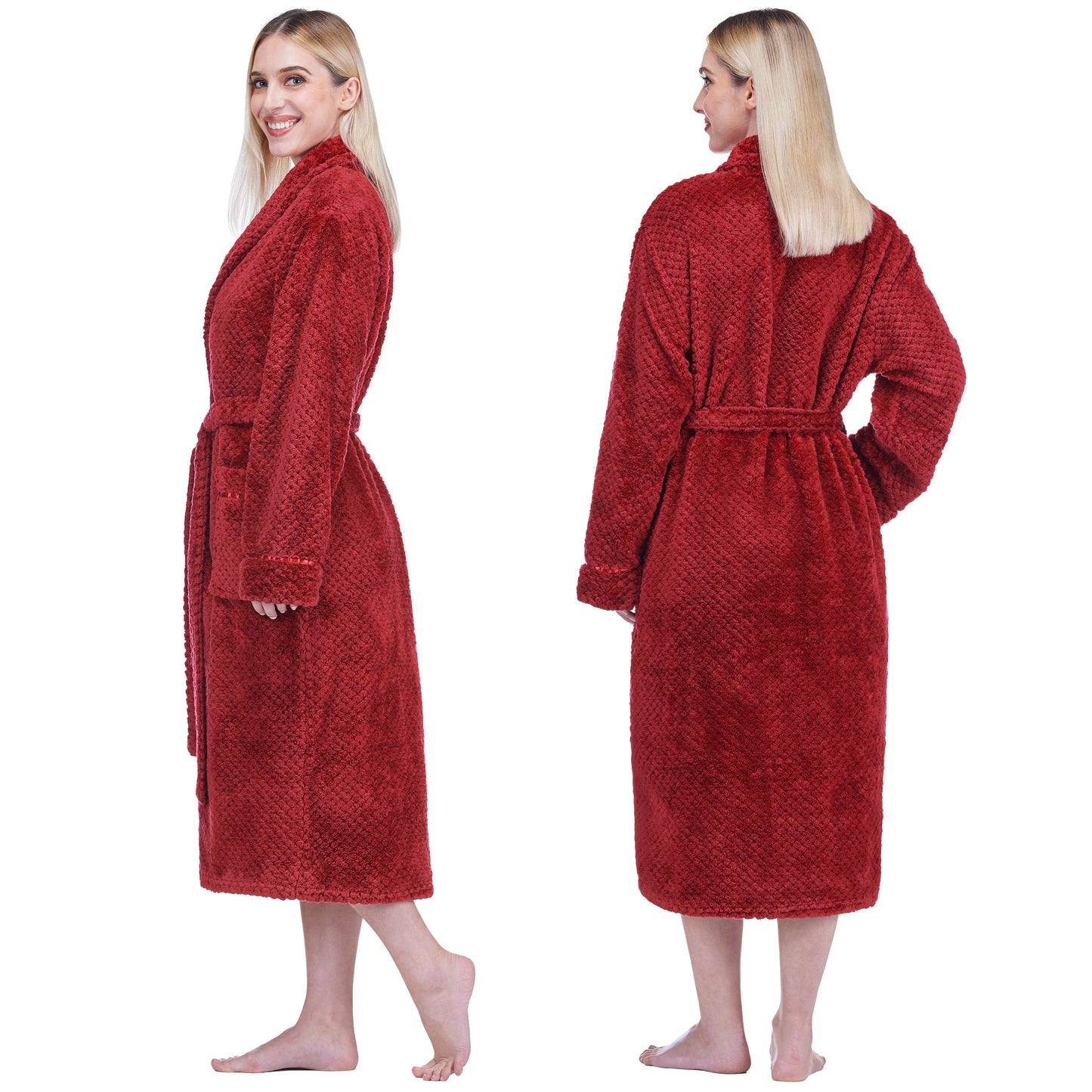 Women's Waffle Textured Satin Trim Fleece Robe