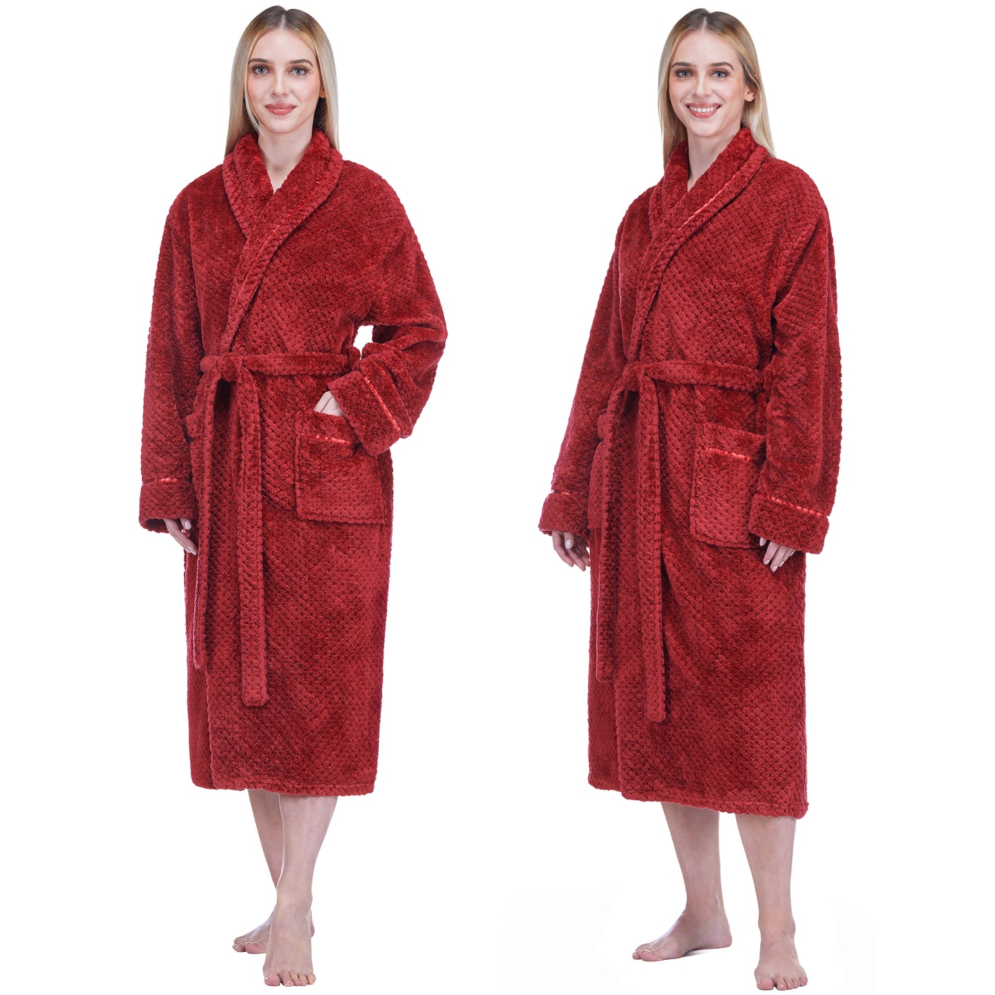 Women's Waffle Textured Satin Trim Fleece Robe