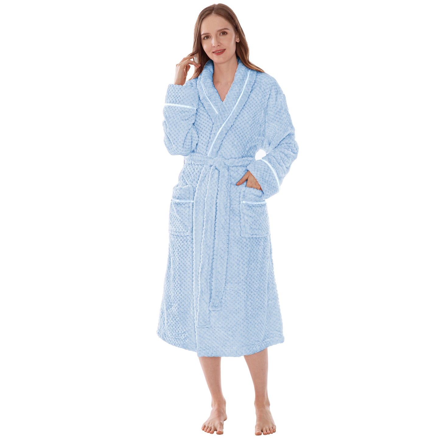 Women's Waffle Textured Satin Trim Fleece Robe