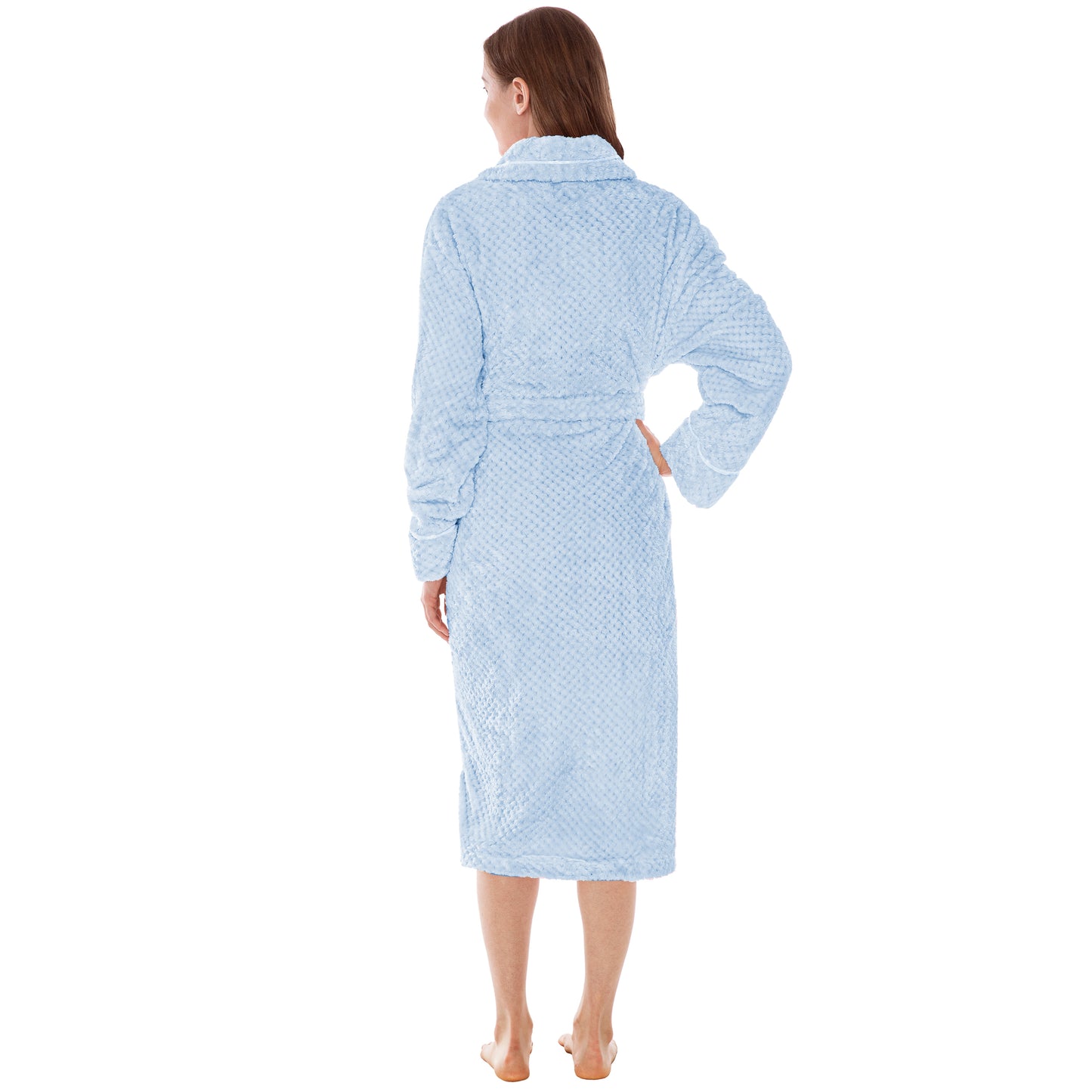 Women's Waffle Textured Satin Trim Fleece Robe