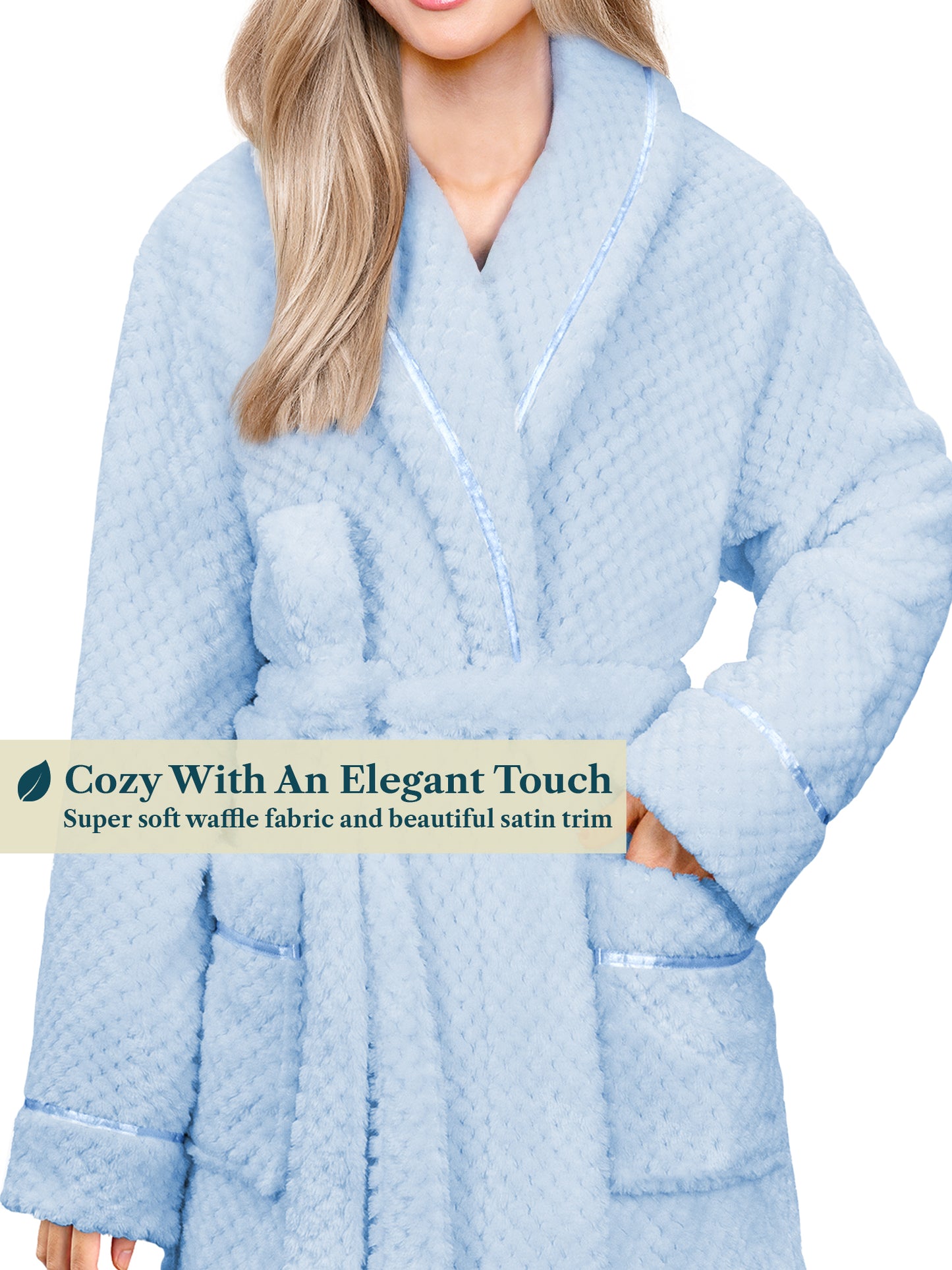 Women's Waffle Textured Satin Trim Fleece Robe