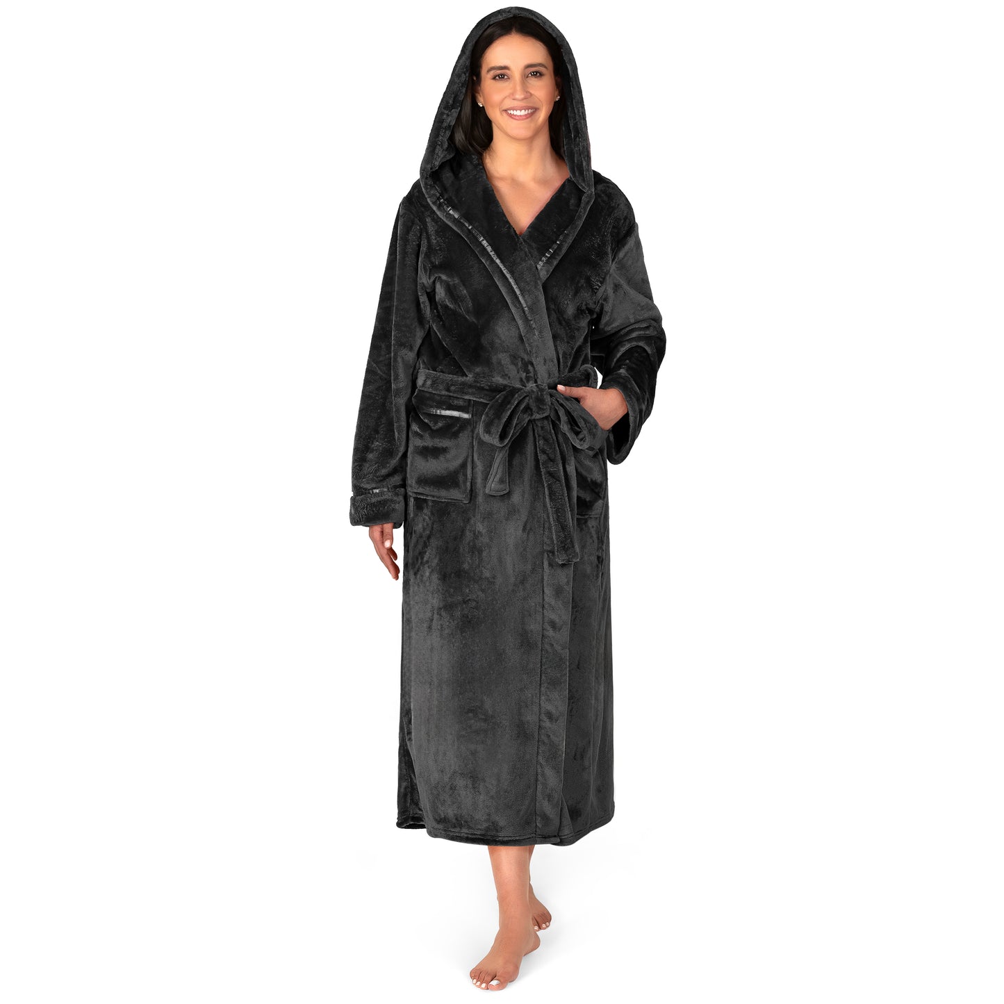 Women's Satin Trim Fleece Robe with Hood
