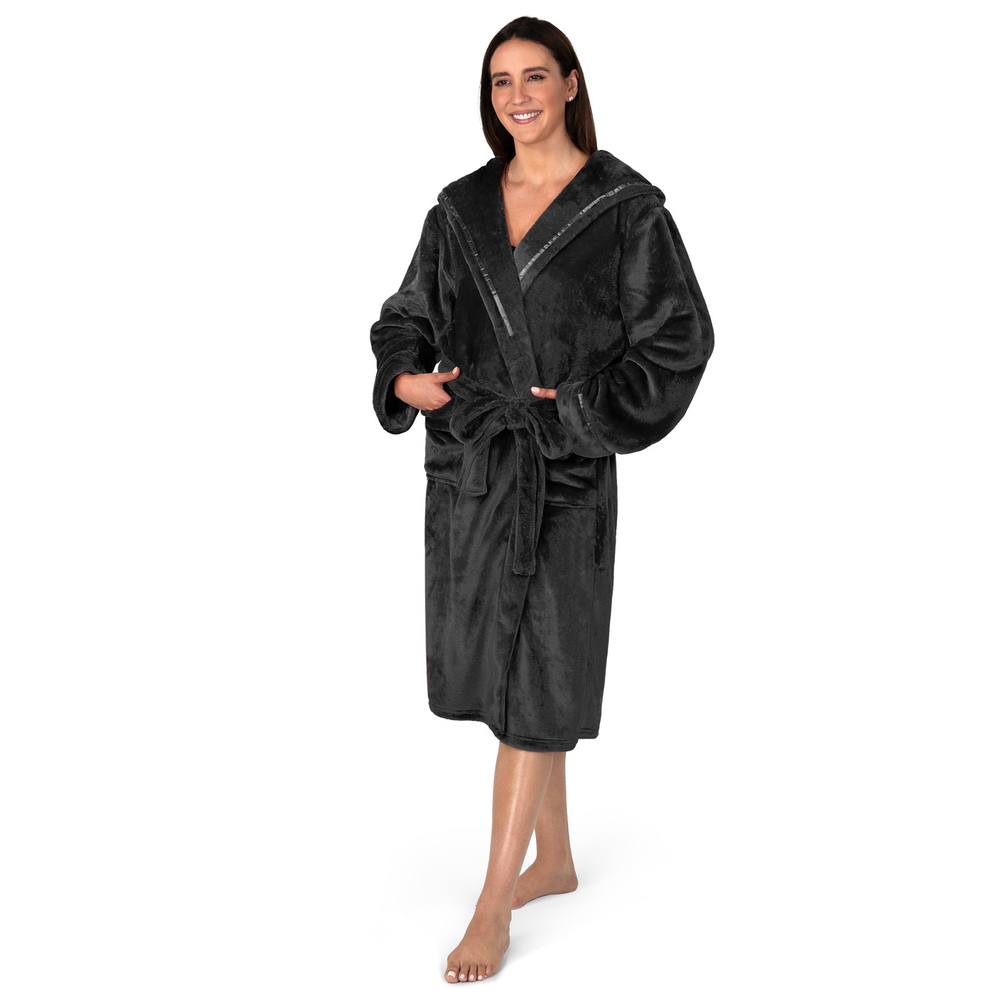 Women's Satin Trim Fleece Robe with Hood