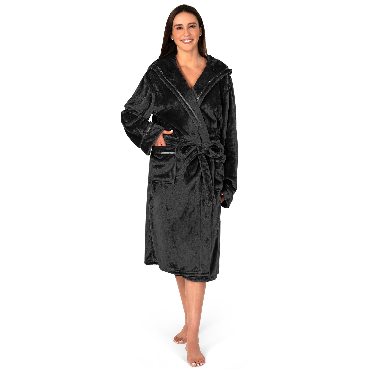 Women's Satin Trim Fleece Robe with Hood