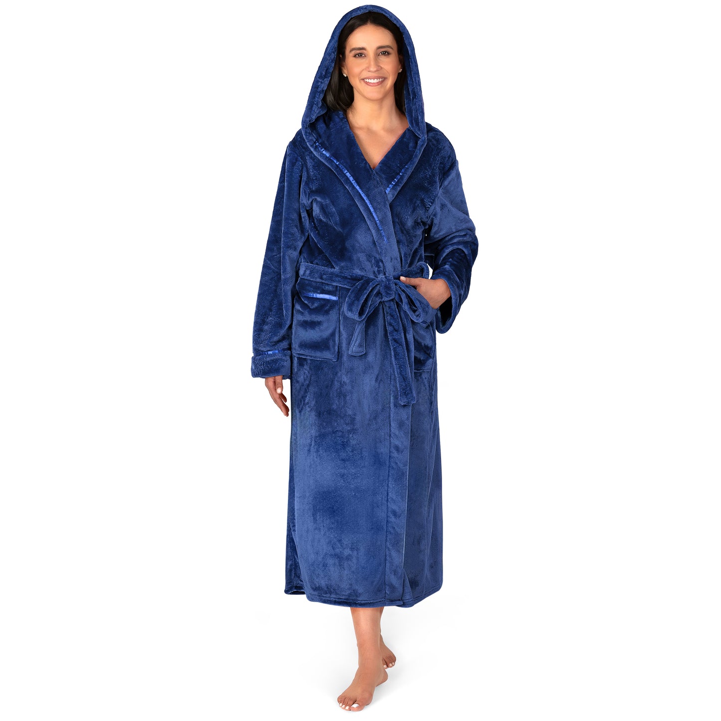 Women's Satin Trim Fleece Robe with Hood