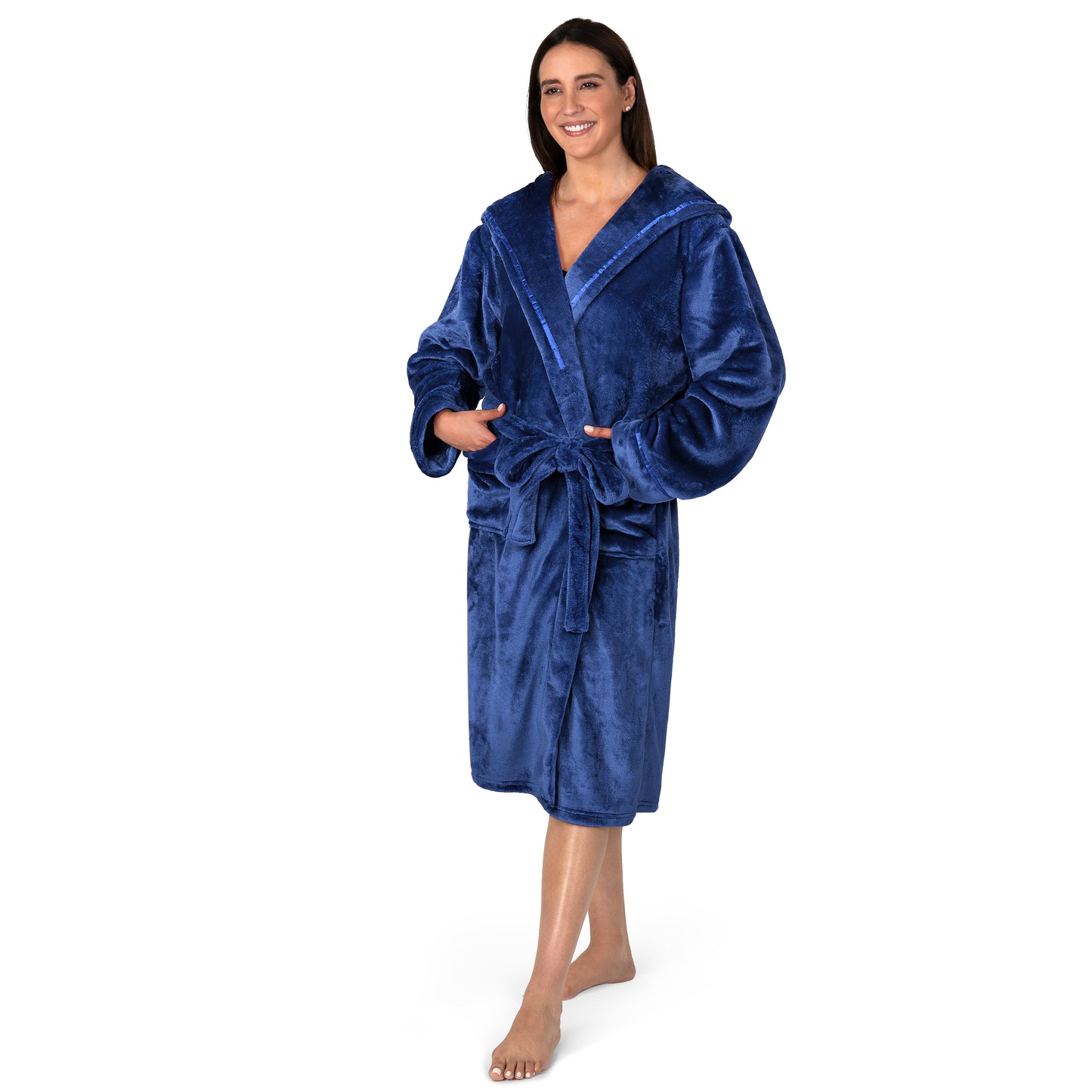 Women's Satin Trim Fleece Robe with Hood