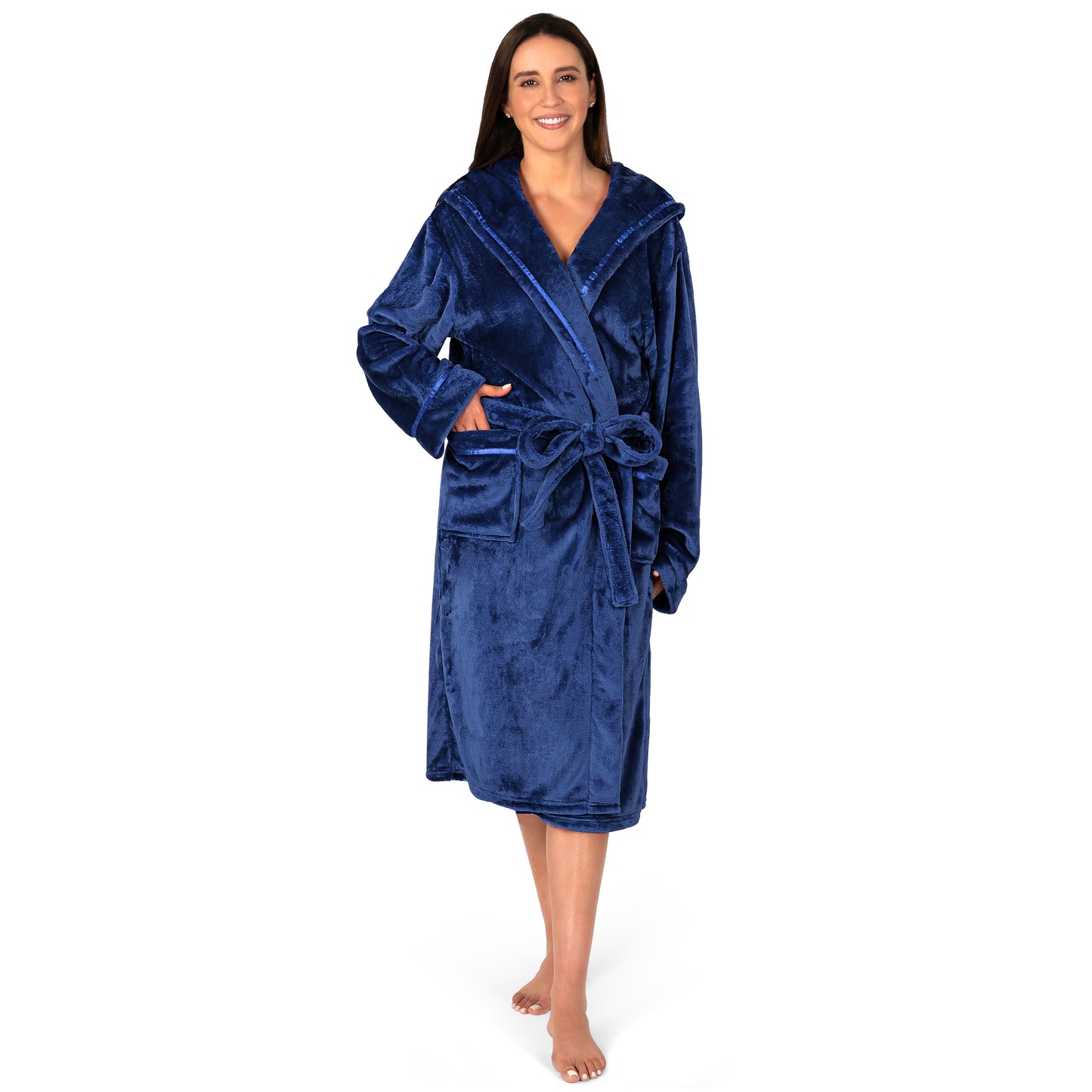 Women's Satin Trim Fleece Robe with Hood