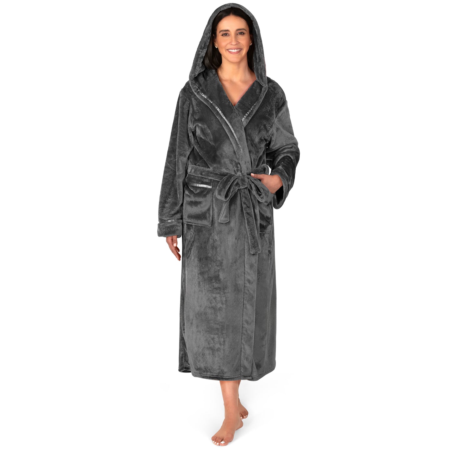 Women's Satin Trim Fleece Robe with Hood