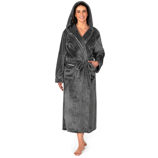 Women's Satin Trim Fleece Robe with Hood