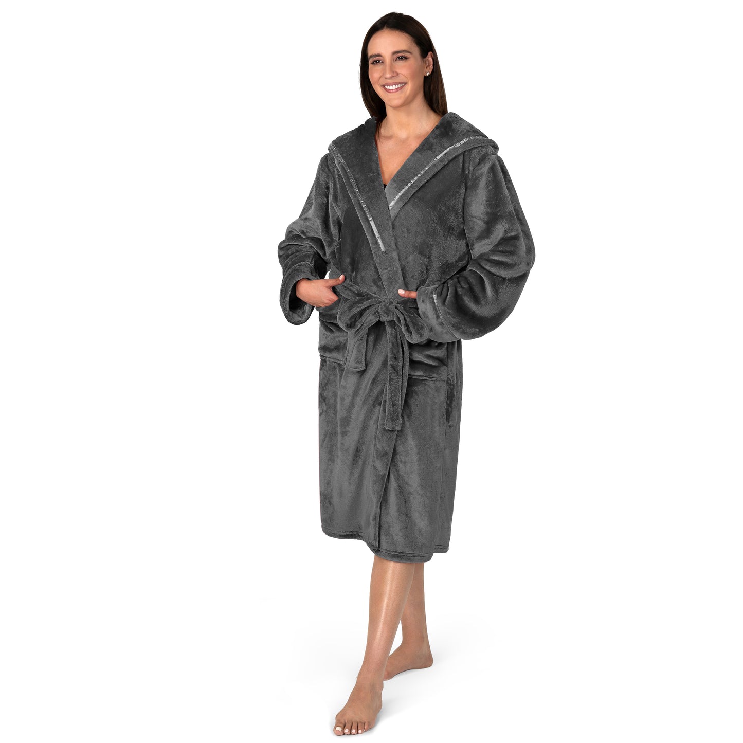 Women's Satin Trim Fleece Robe with Hood