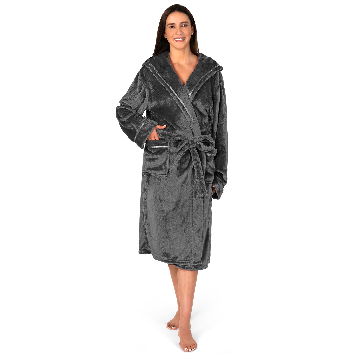 Women's Satin Trim Fleece Robe with Hood