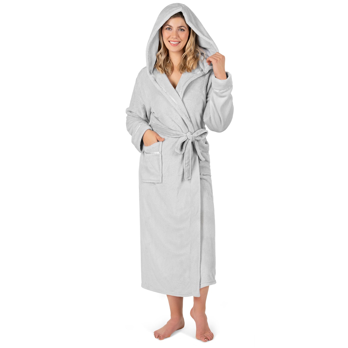 Women's Satin Trim Fleece Robe with Hood