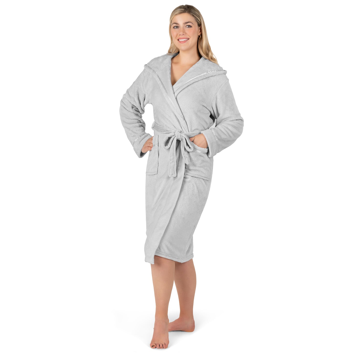 Women's Satin Trim Fleece Robe with Hood