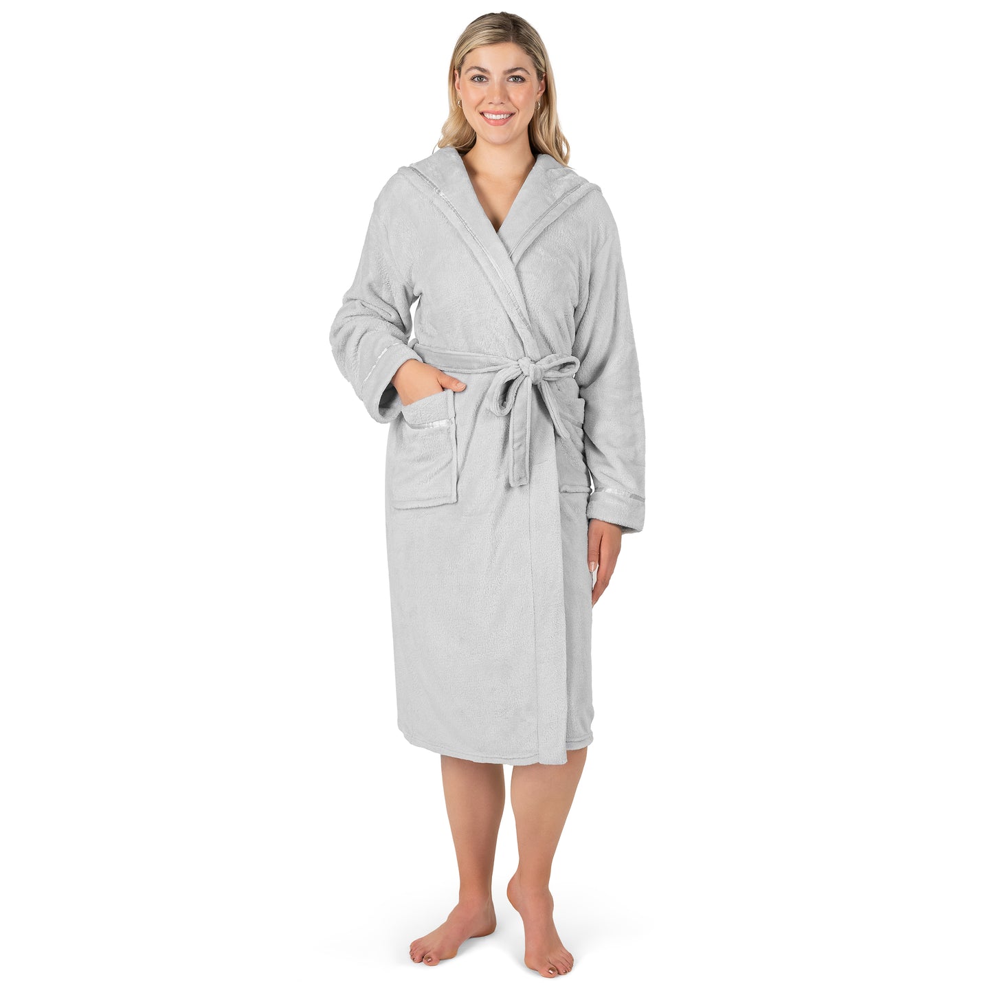 Women's Satin Trim Fleece Robe with Hood