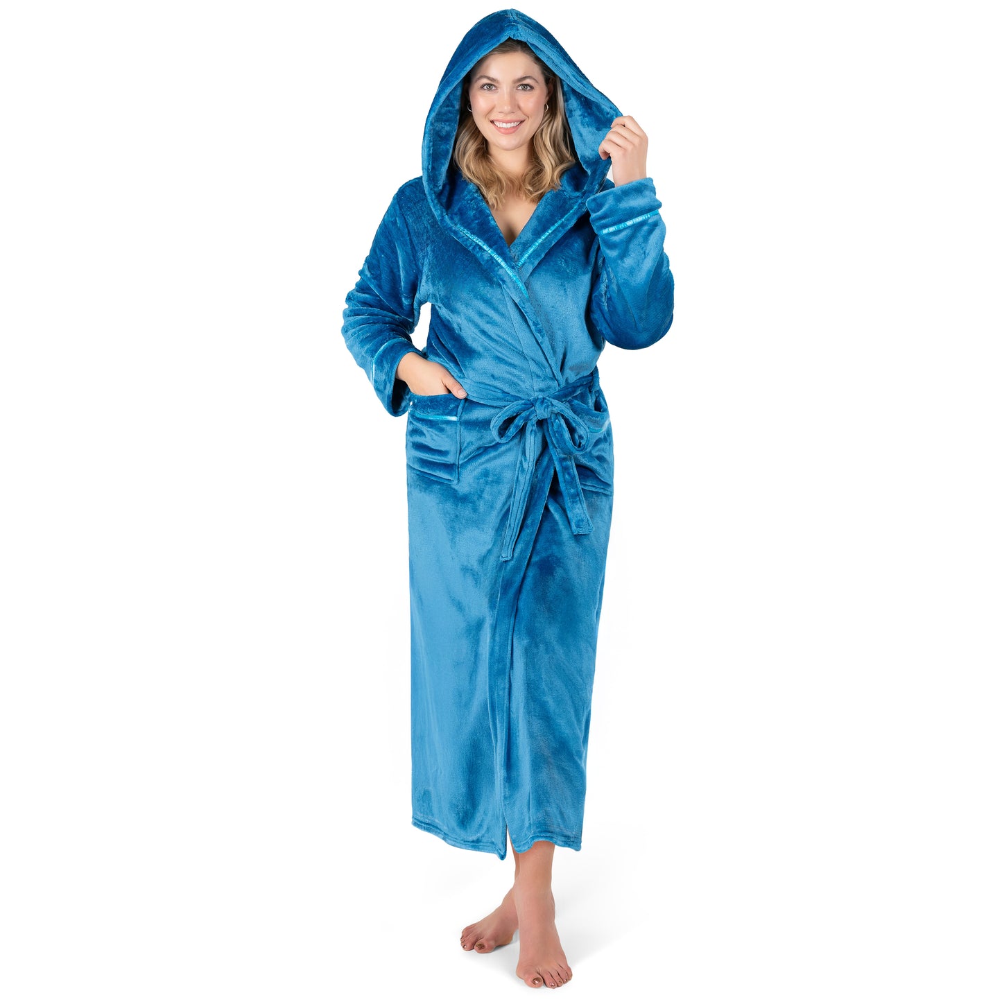 Women's Satin Trim Fleece Robe with Hood