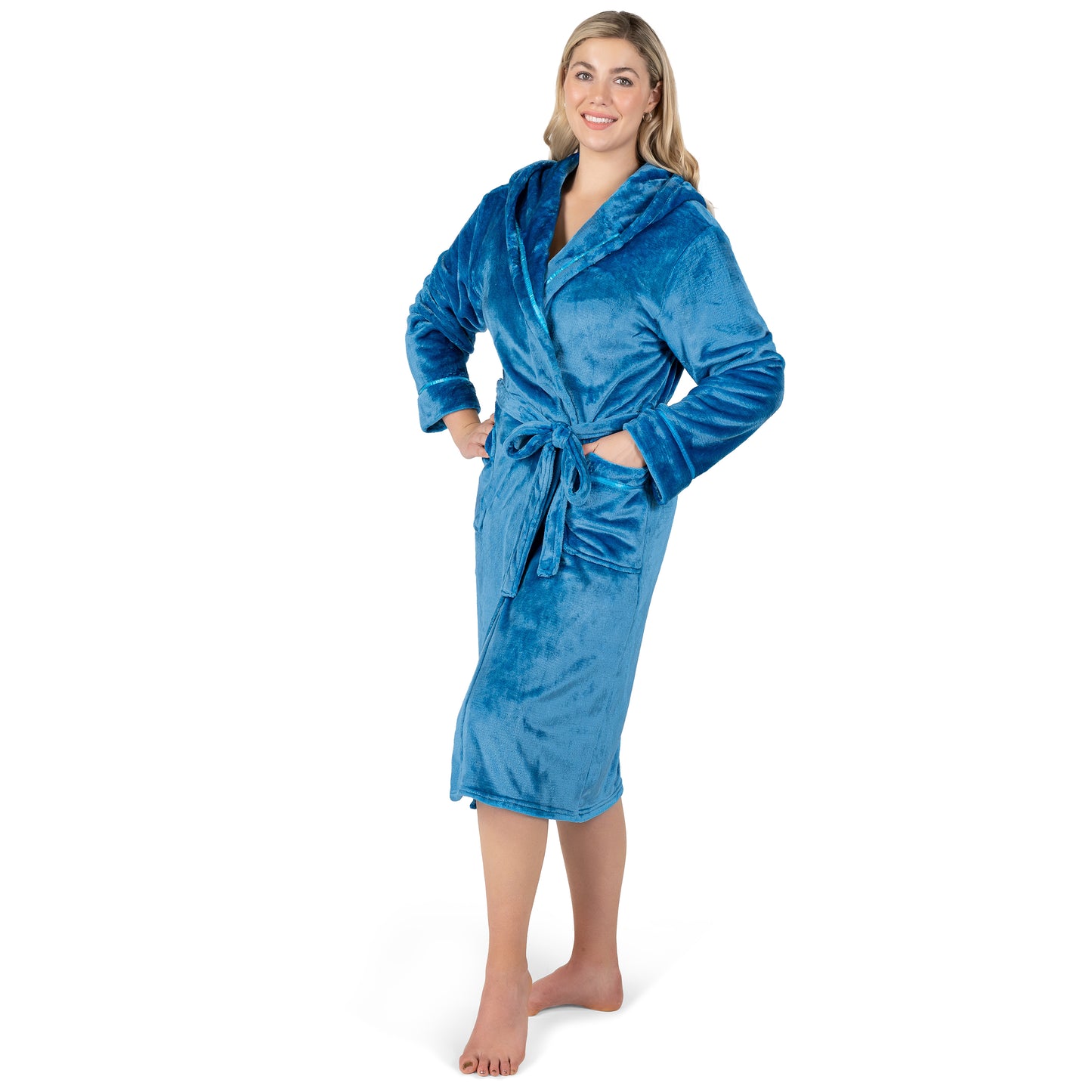 Women's Satin Trim Fleece Robe with Hood