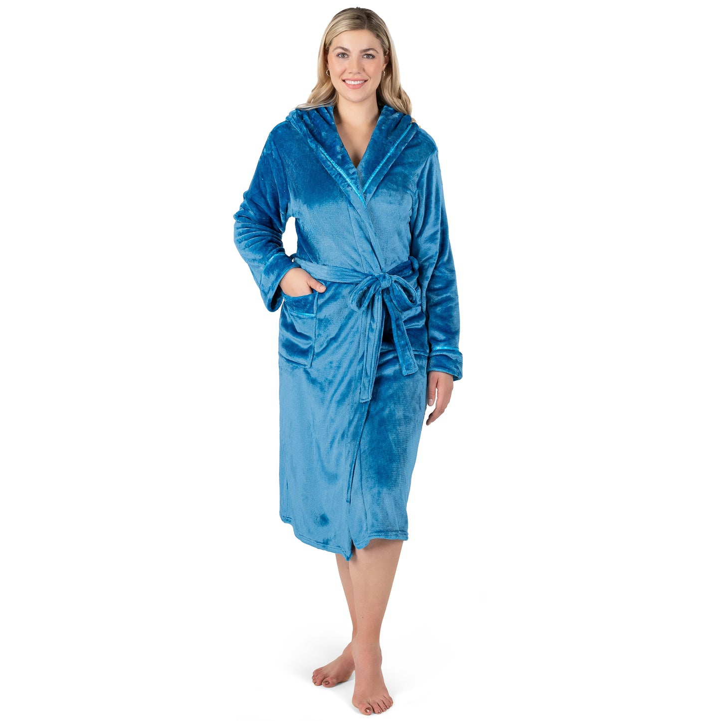 Women's Satin Trim Fleece Robe with Hood