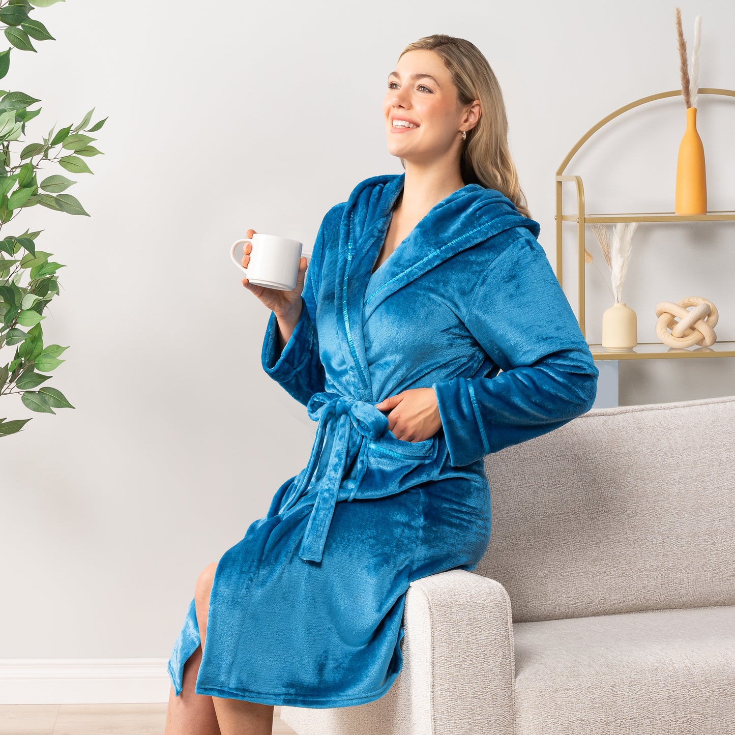 Women's Satin Trim Fleece Robe with Hood