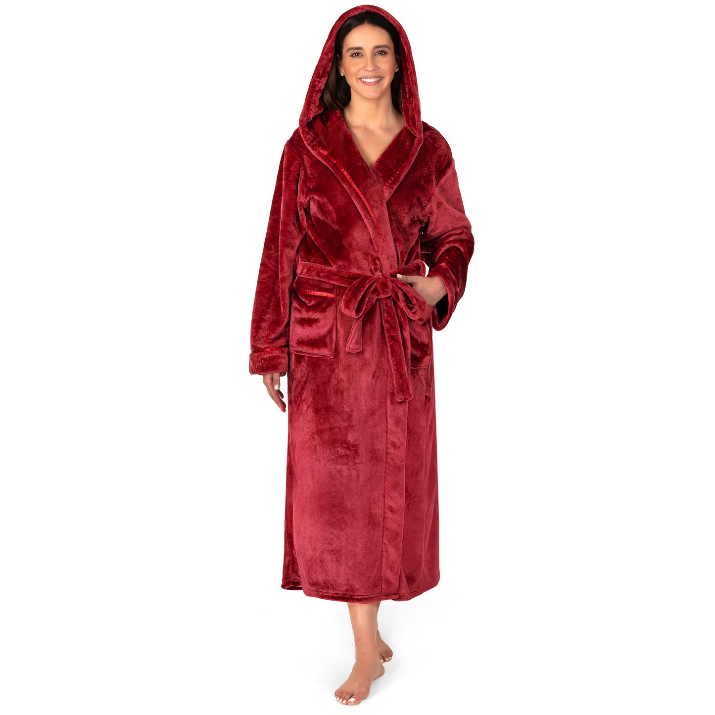 Women's Satin Trim Fleece Robe with Hood