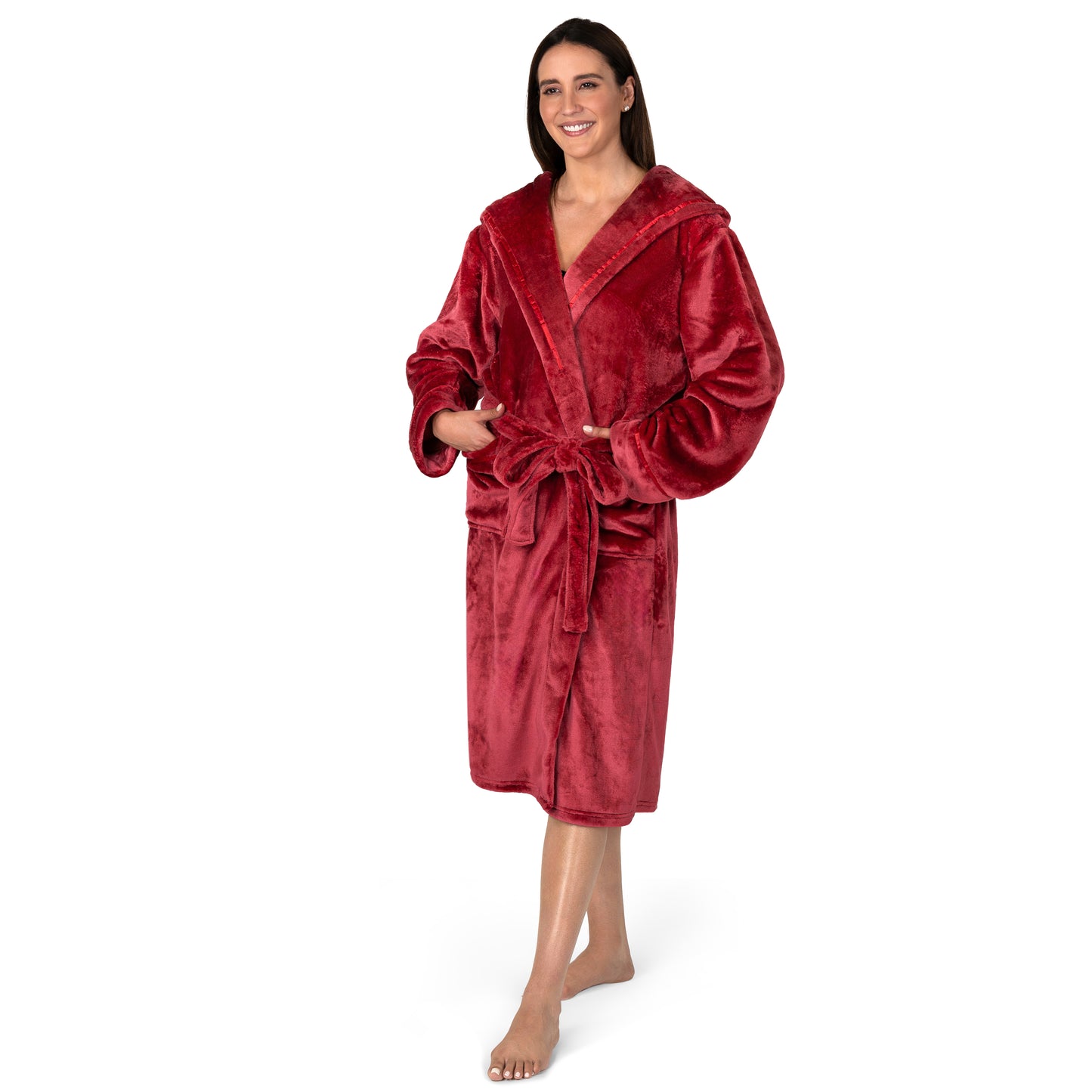 Women's Satin Trim Fleece Robe with Hood
