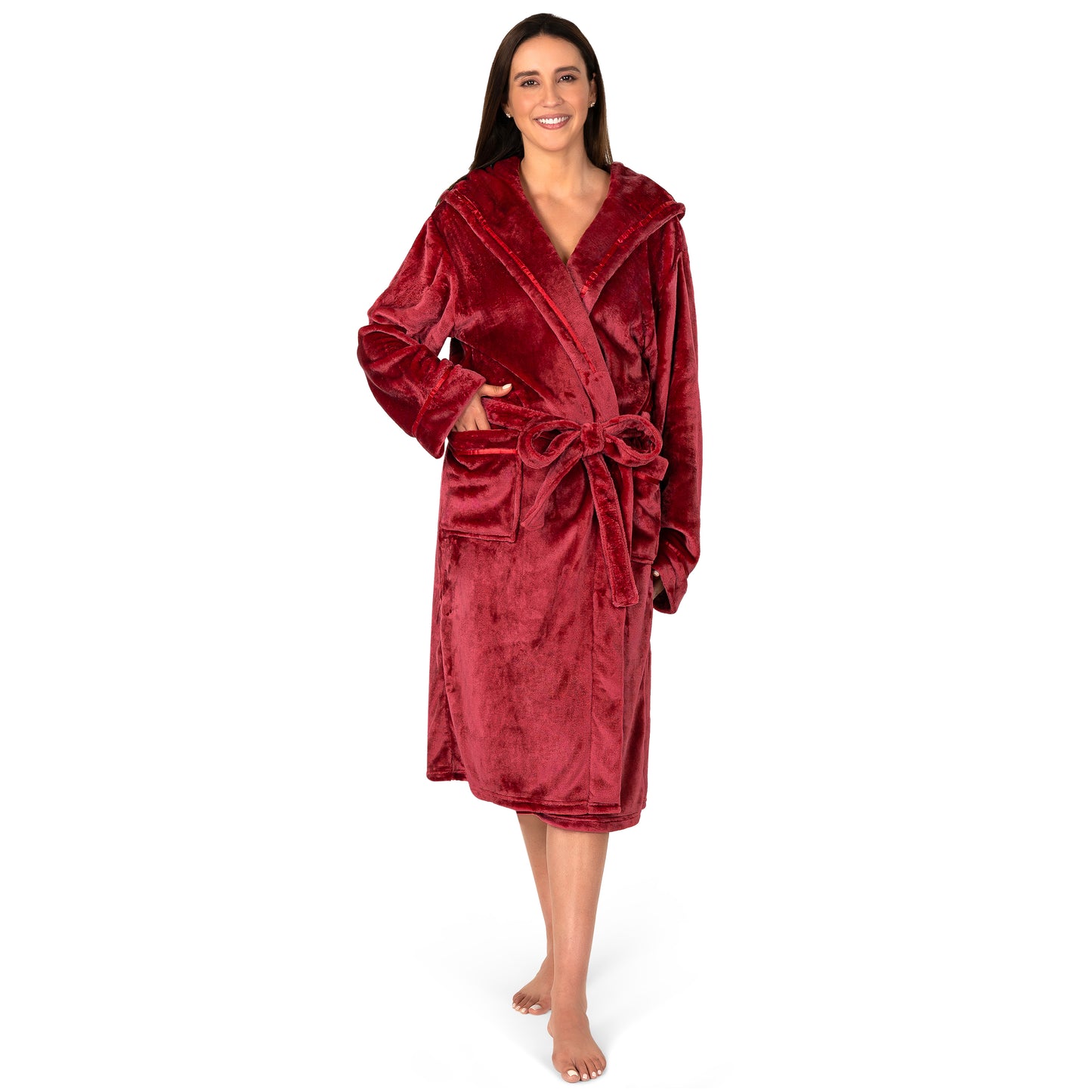 Women's Satin Trim Fleece Robe with Hood