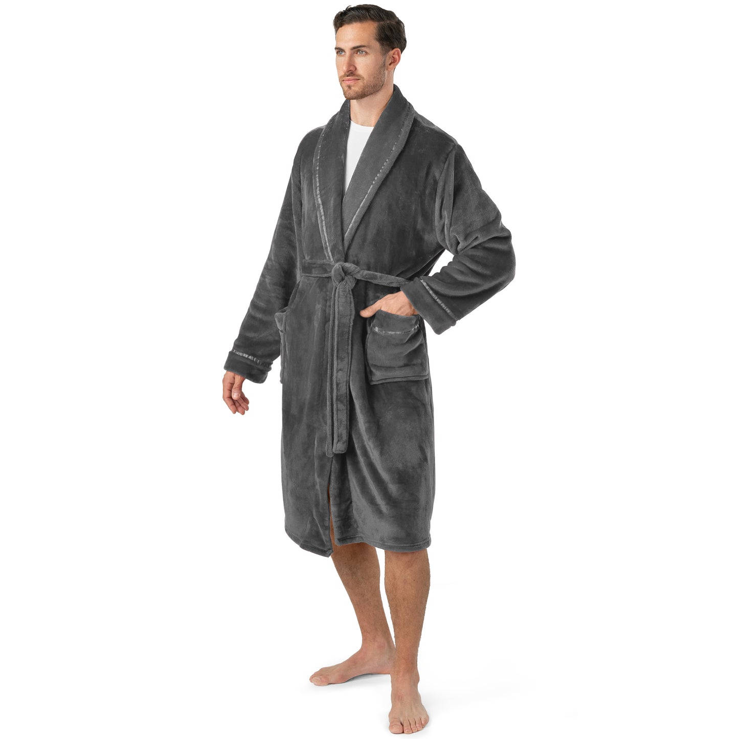 Men's Satin Trim Fleece Robe